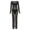 Mesh Hollow out Long Sleeve Dress Set Mesh Hollow Long Sleeves Dress Suit