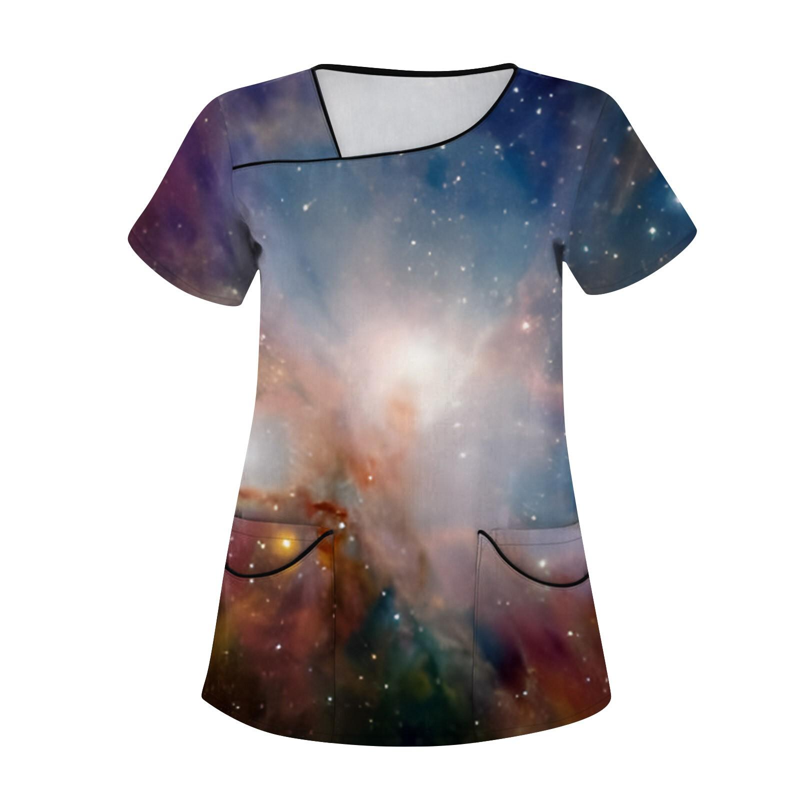 

Женская мода с принтом, короткий рукав, рабочая одежда с карманами, верхняя одежда XXXXXL фиолетовый