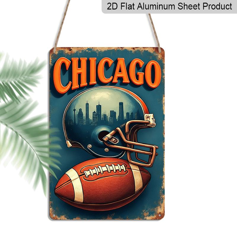 2D Flat Decorative Signs & PlaquesRetro Chicago Football Wall Hanging - Aluminum Sign, 8X12 Inches, Durable Aluminum Material, Suitable for Home