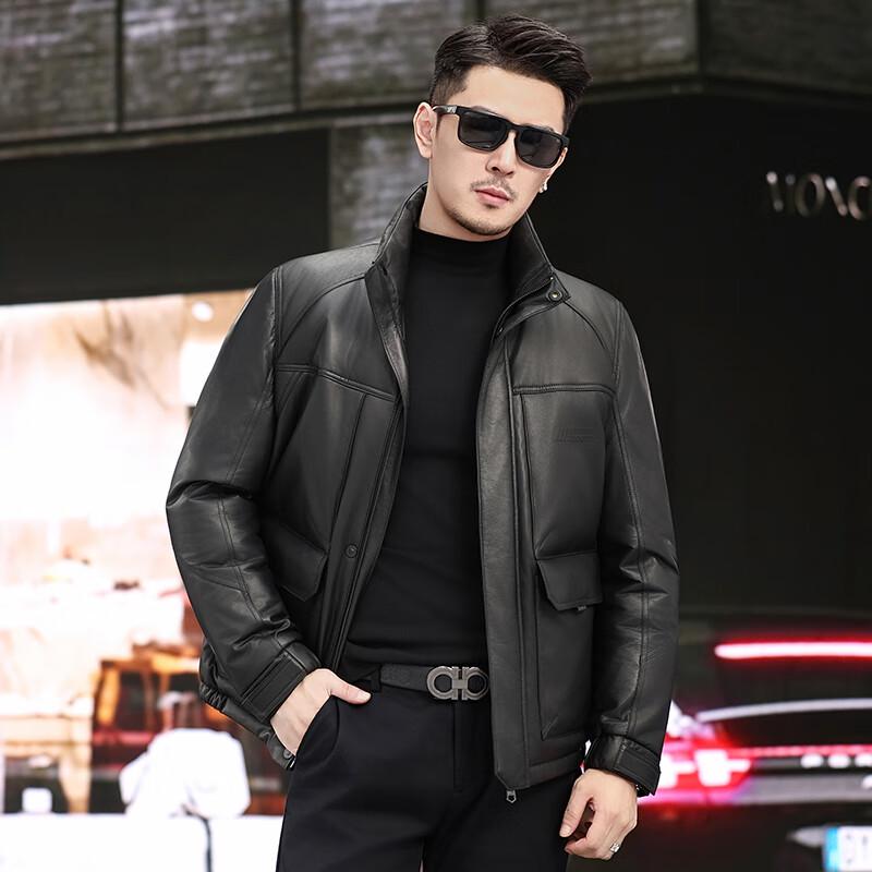 KAISER Men's Genuine Leather Stand Collar Down Jacket