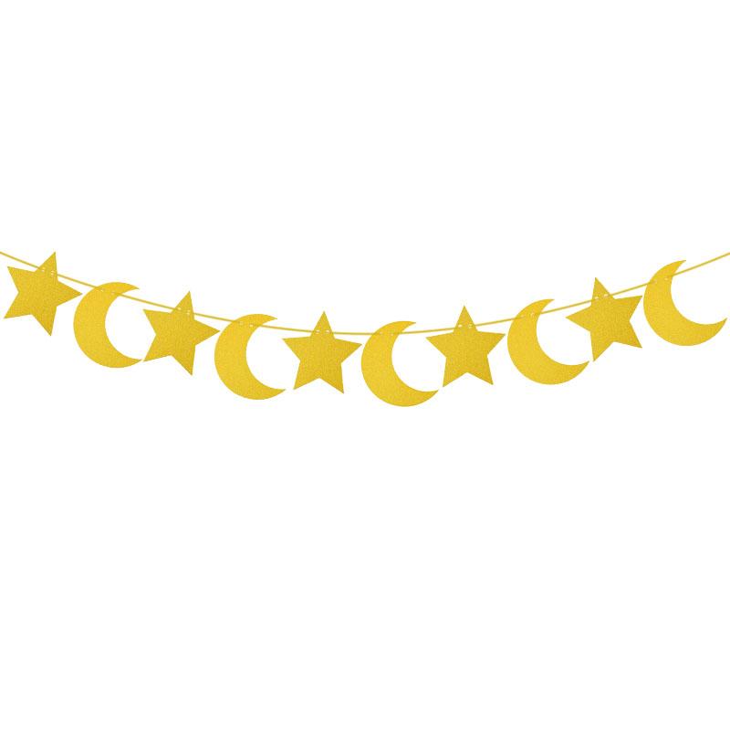 EID Mubarak Banner Glitter Star Moon Letter Paper Bunting Garland Islamic Muslim Party Ramadan Kareem Decorations for Home 2025