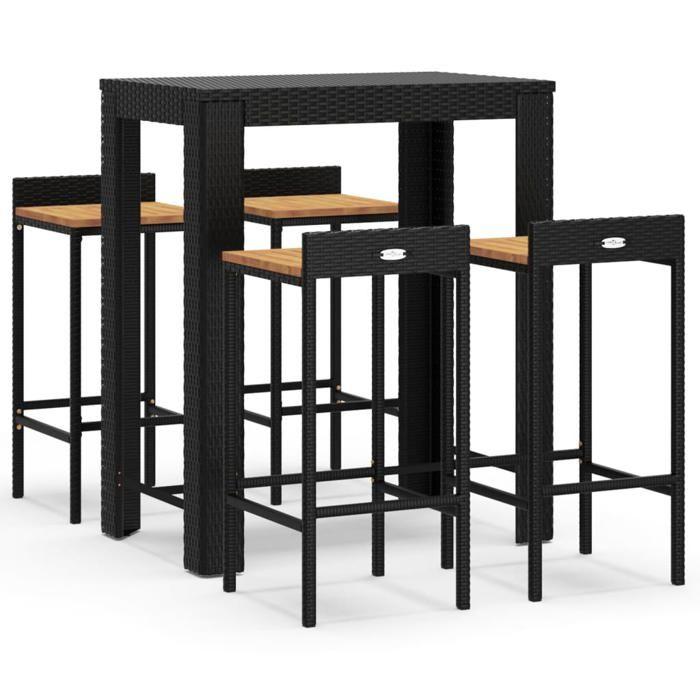 VidaXL Garden Bar Set 5 Pcs Black Poly Rattan/solid Acacia Wood, Bar Table Set, Pub Set, Set 3187708