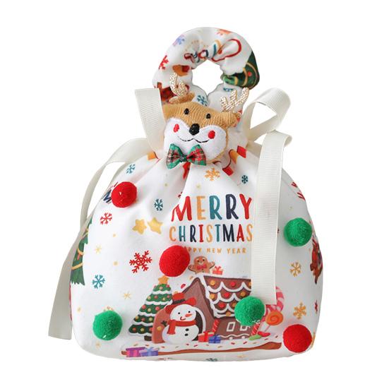 Christmas Gift Bag with Drawstring Reusable Candy Bag for Treats Cookie Goodies Xmas Eve Fruit Storage Bag with Santa Snowman Deer Doll