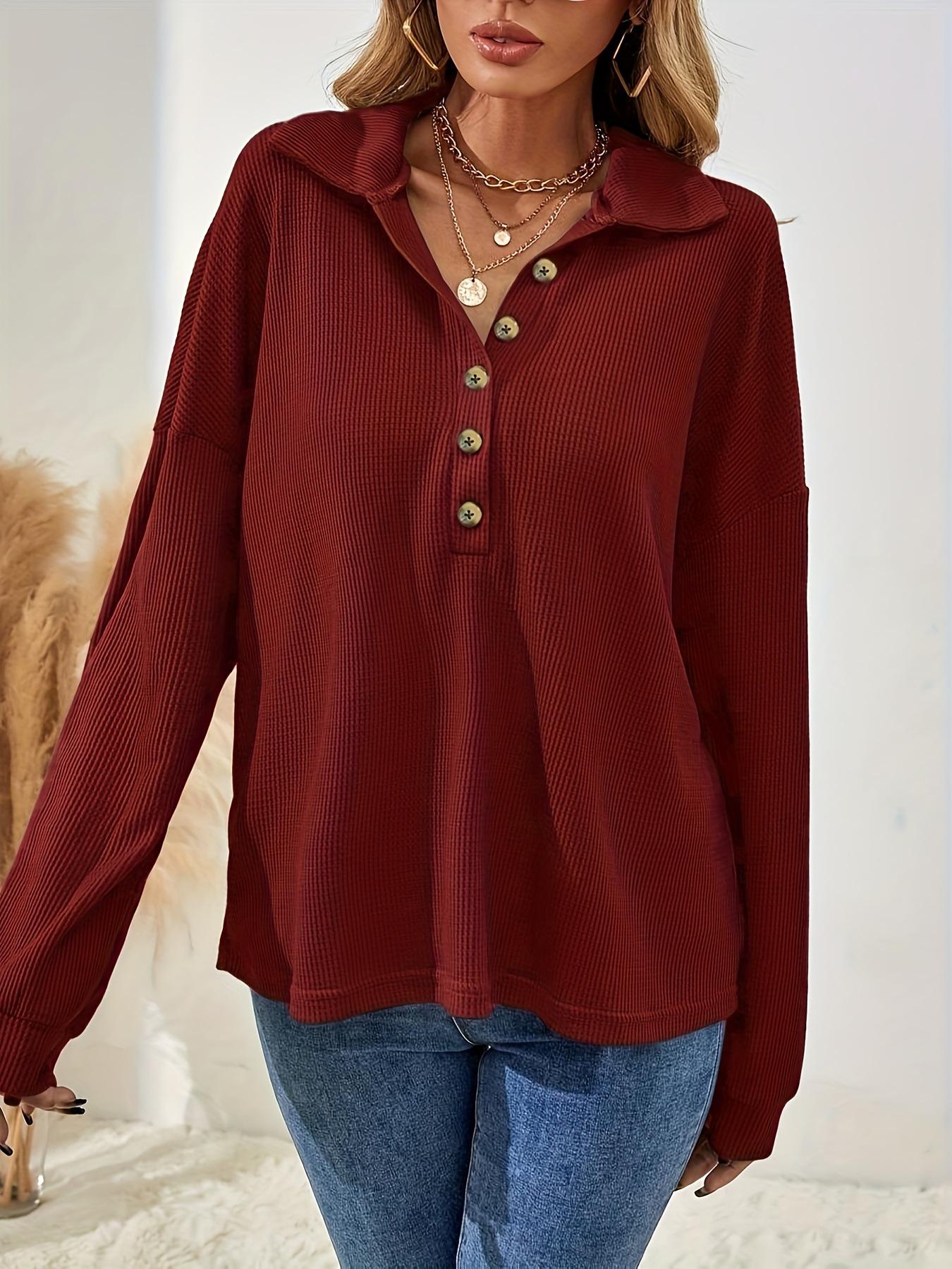 2025 Fall/Winter Waffle Knit Women s Long-Sleeve Versatile Base Layer 3XL алый