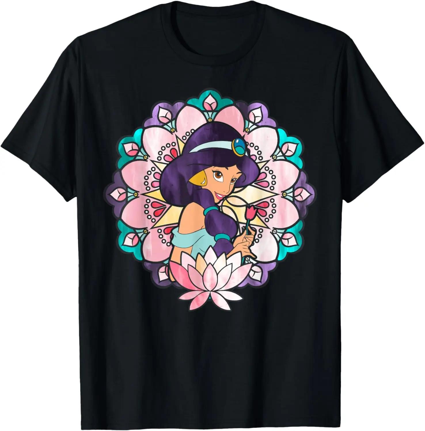 Hot Fashion Disney Aladdin Jasmine Stained Glass Lotus Graphic T-Shirt T-Shirt S-4XL Four Seasons Gift M