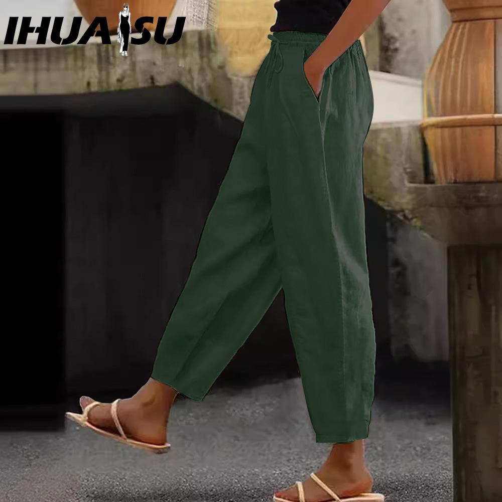 IHUASU Damenmode, lässig, einfarbig, bedruckt, Hosen und Caprihosen