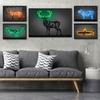 Neon Art Animals Canvas Prints Paintings Abstract Tiger Zebra Balloon Dog Bull Graffiti Posters Unique Home Bar Wall Art Decor