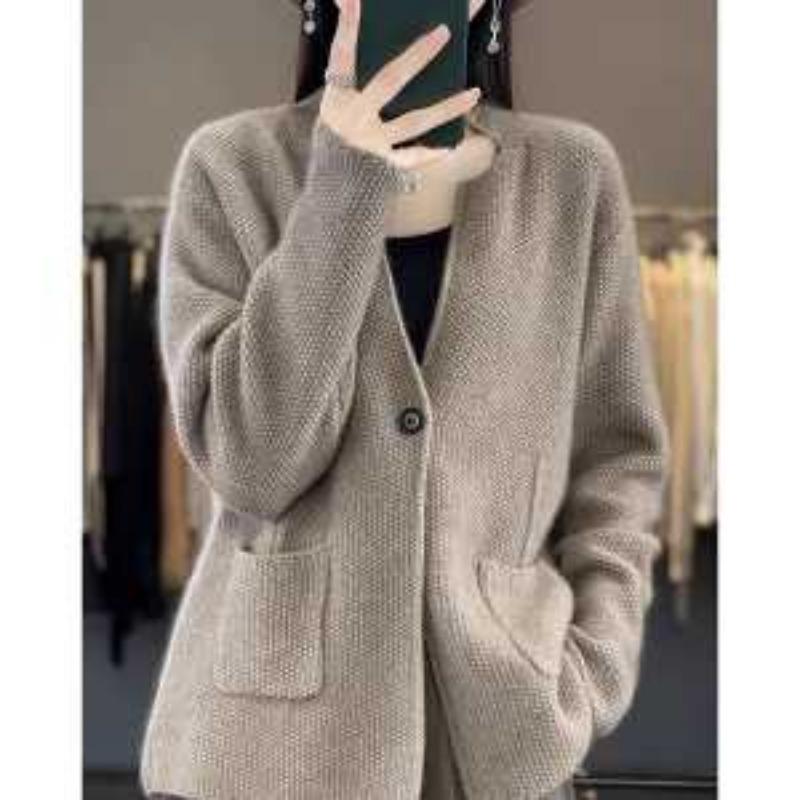 Autumn Winter New V-neck Long-sleeved Cardigan Niche Chic One-button Sweater Top