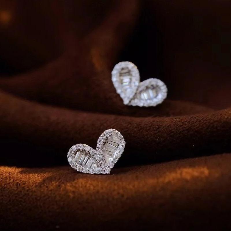 Xiaomi Huitan Silver Color Heart Stud Earrings Luxury Paved Geometric Cubic Zircon Fashionable Love Earrings for Women Hot Sale Jewelry