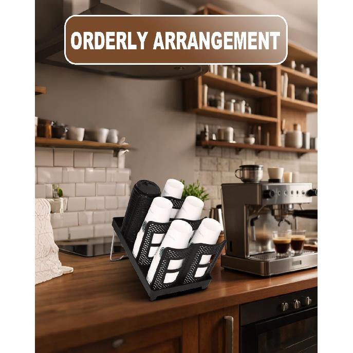 Coffee Cup Holder,Cup and Lid Dispenser with Stand,Disposable Cups Organizer,6 Slots,for Coffee