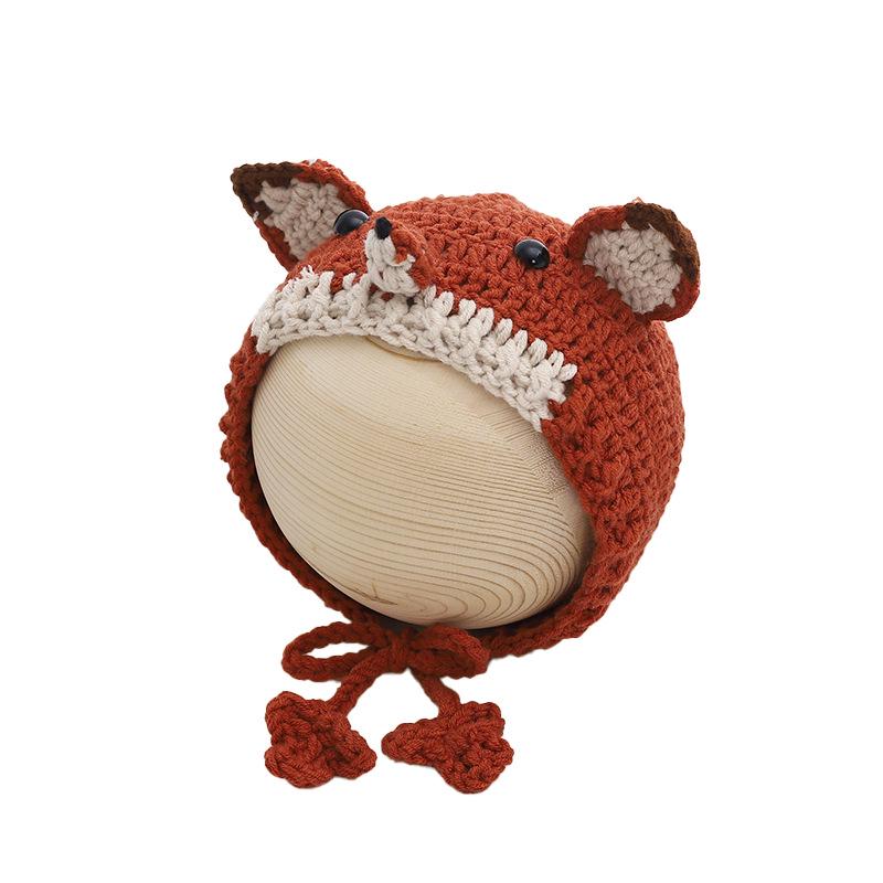 

Adorable Fox Wool Earflap Knit Hat for Babies - Thick, Velvet-Lined, Perfect for Autumn and Winter.