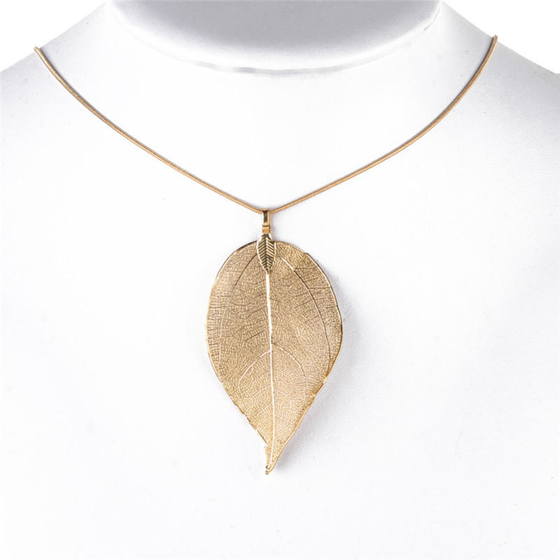 Unique Women Jewelry Simple Leaf Sweater Pendant Long Chain Necklace