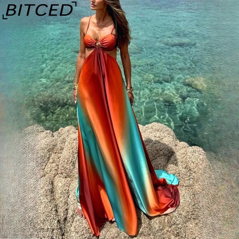 BITCED Женское сексуальное платье-макси в островном стиле без бретелек с градиентным цветом, пляжное платье S
