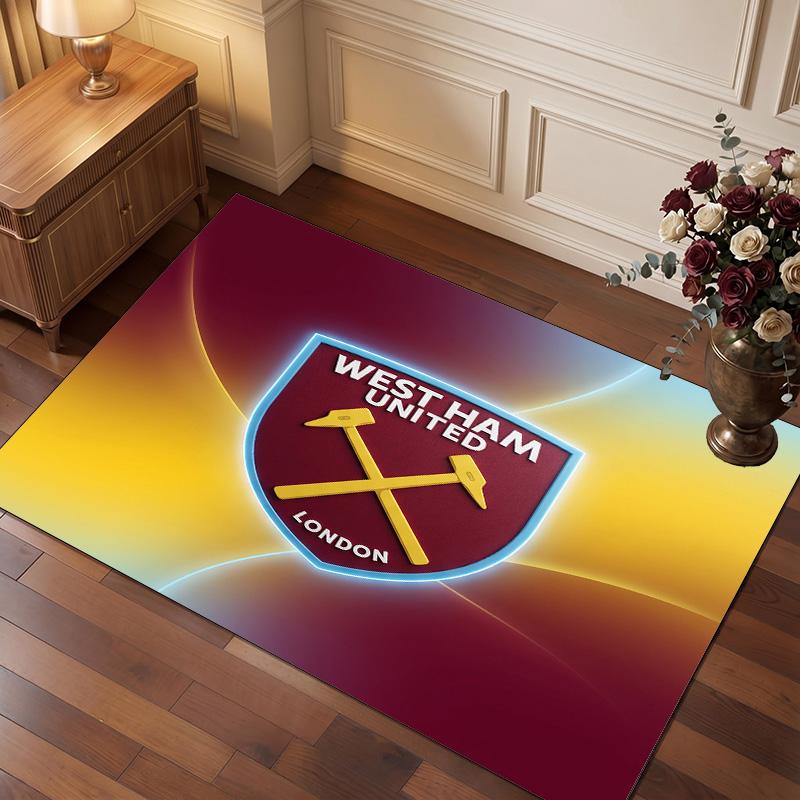 West Ham United Football Print Crystal Velvet Rug, Comfortable Water Absorbent Non Slip Indoor Floor Carpet