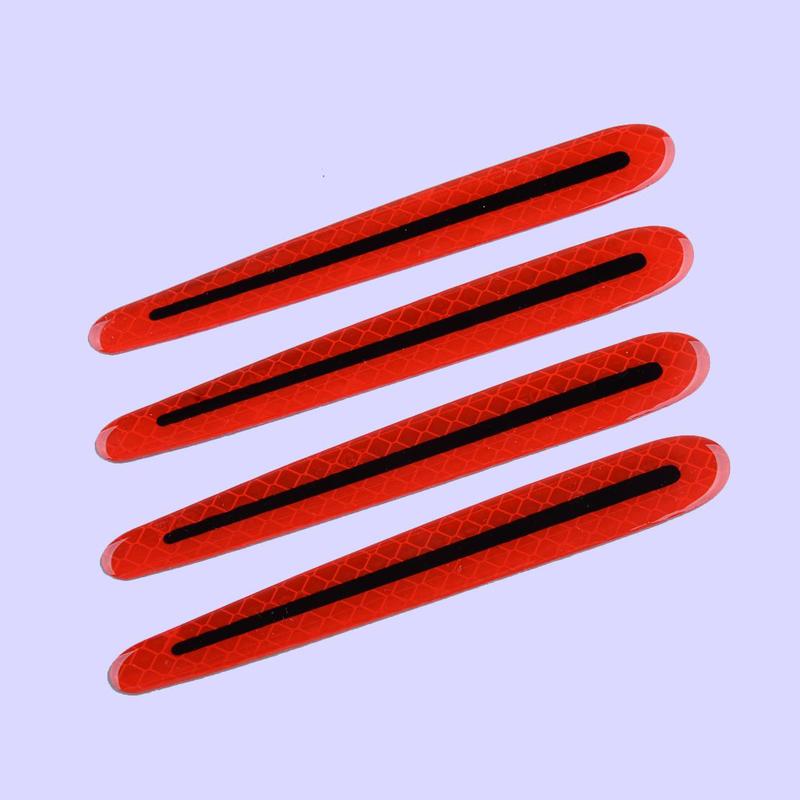 4Pcs Red Universal 3D Anti Scratch Strips Car Door Handle Protective Film Reflective Sticker