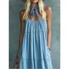 Women Summer Boho Spaghetti Strap Tiered Maxi Dress, Loose Flowy Pocket Solid Sundress, Lightweight Blend Fabric Casual Beach Resort Vacation Dress