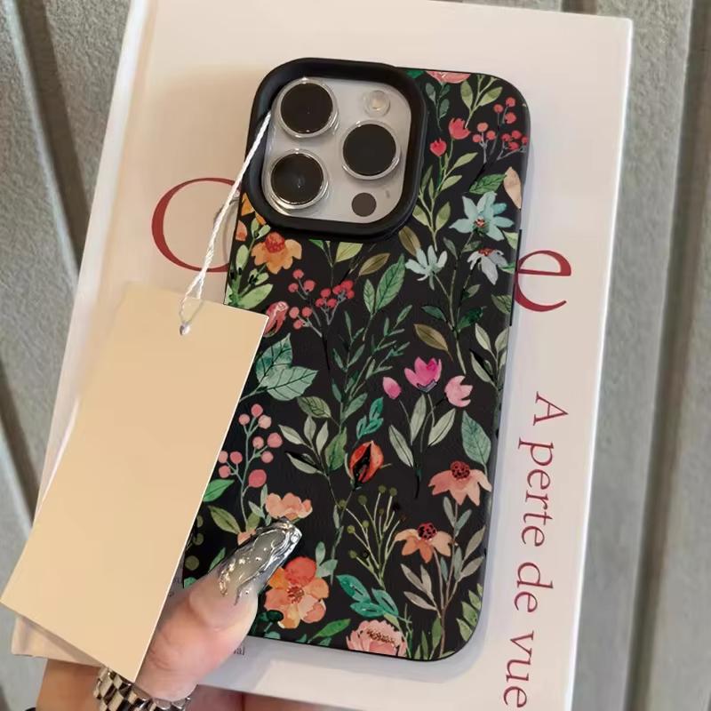 Dyeing Flowers Pattern Phone Case For iPhone 17 Pro Max 16 Plus 15 Pro 14 13 12 11 XR 17Air Lychee Textur Soft Cover