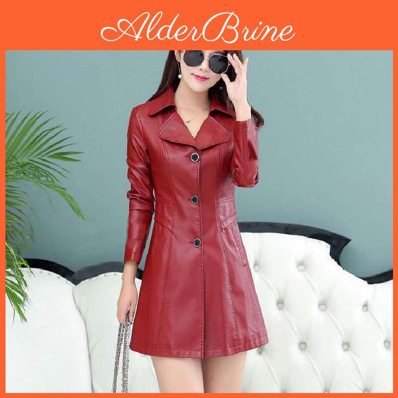 Wine Leather Black Jacket Women Red L5xl Autumn New Korean Fashion Long Slim Faux Leather Coats Feminina