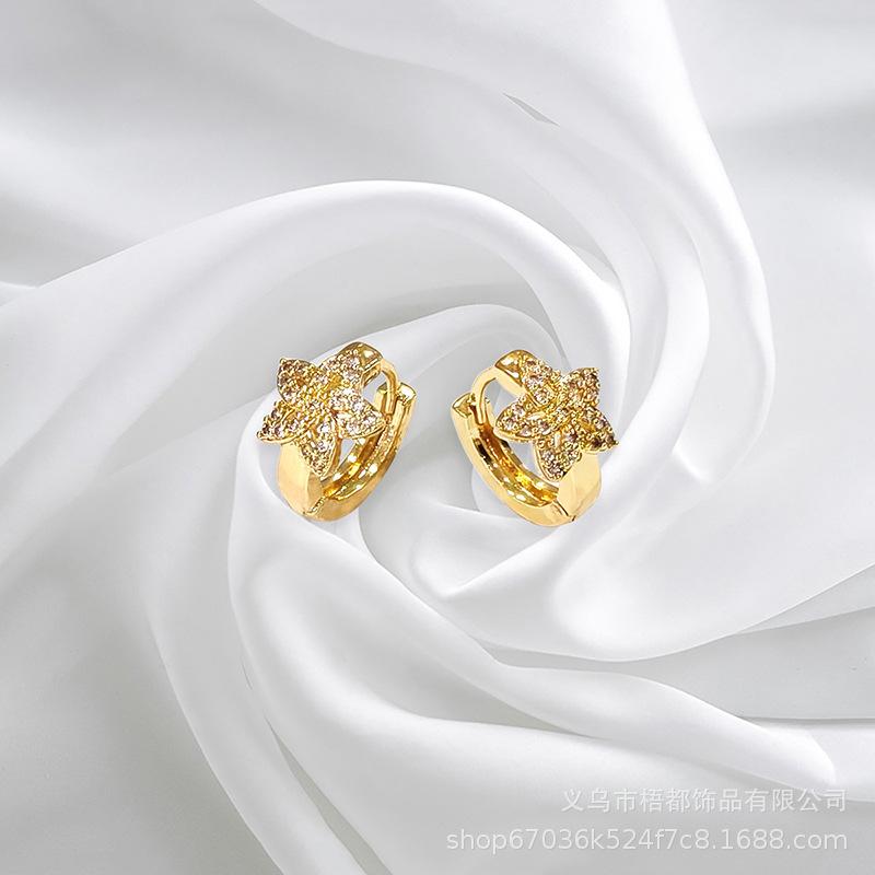 Elegant Rhinestone & Zirconia Flower Earrings, Classic Hollow-Out Design, Simple Style