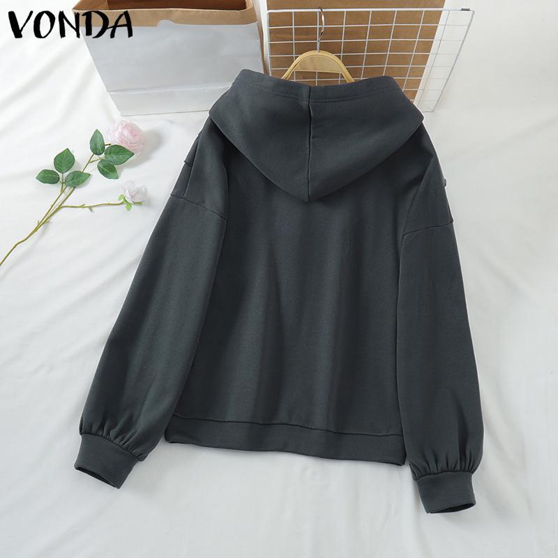 VONDA Women Long Sleeve Ruffled Solid Color Hooded Sweatshirts