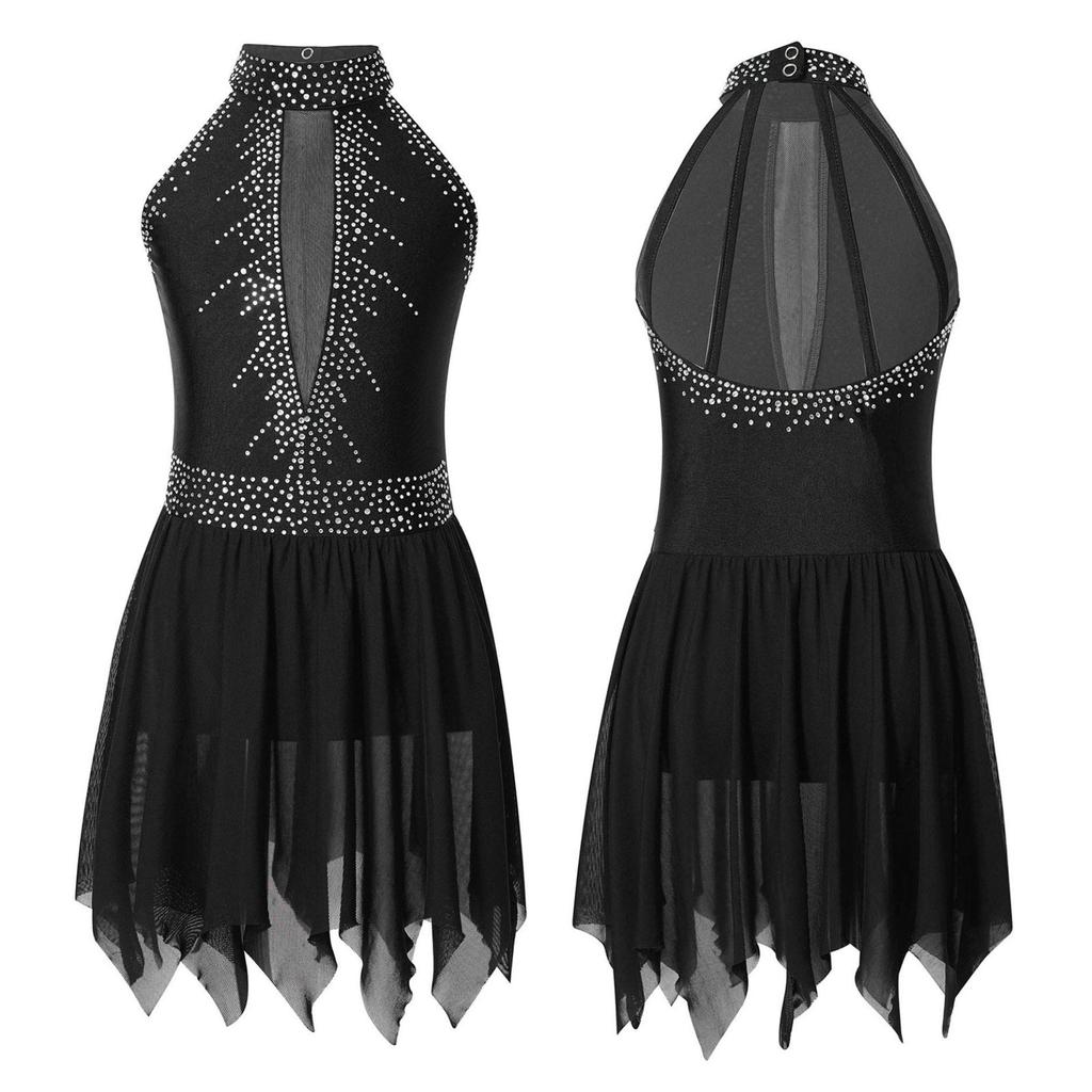 Figure Skating Dress for Girls Shiny Rhinestone Ice Skating Dress Ballet Dance Leotard Dress for Competition Costume