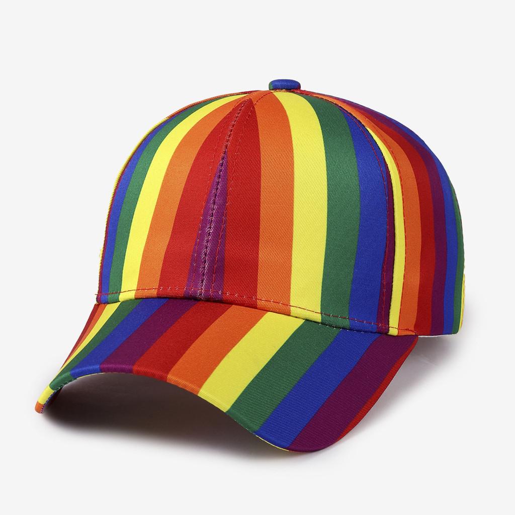 Rainbow Striped Baseball Cap With Embroidered Logo For Casual Outdoor Wear Black