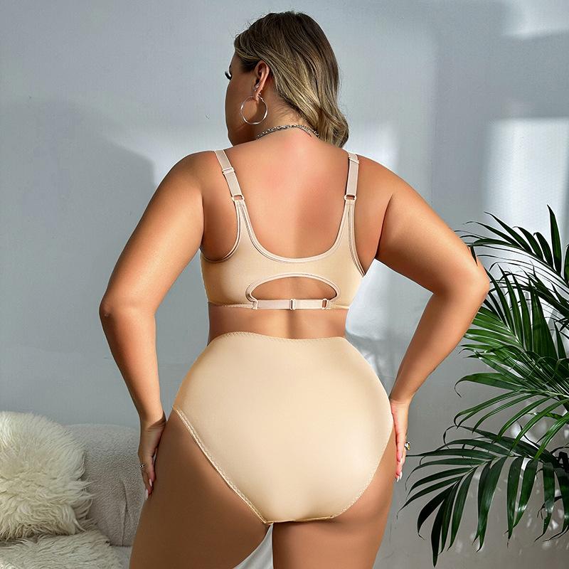 European and American Plus Size Women's Bra Set Front Buckle No Steel Ring Seamless Underwear Full Cup Comfortable Panties