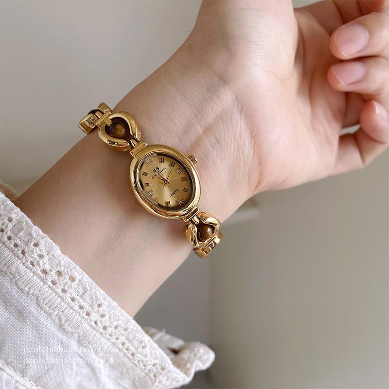 Retro Small Dial Watches for Women With Gemstone, Luxurious Design, High-quality, Exquisite Bracelet, Ladies' Clock Wristwatch