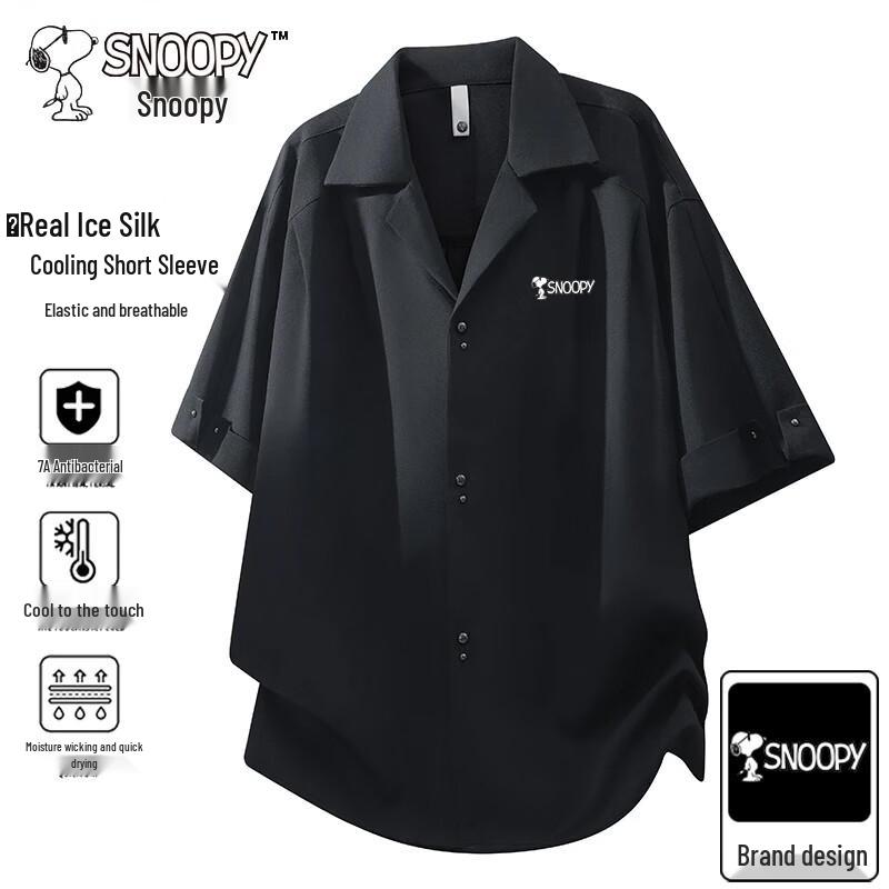 Snoopy Men s Short Sleeve Casual Shirt M чёрный