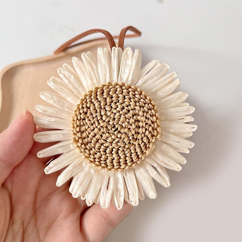 Boho Weave Sunflower Name Sticker Pendant Handmade Flower Name Tag Charm Bag Decoration Anti-Lost Mark Name Keyring Charms
