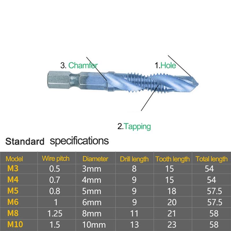 A96I-Hex Shank Screw Thread Metric Tap Drill Bits Screw Machine HSS Compound Drill Hand Tools For Metal Steel Wood Plastic