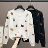 Autumn Women Designer Embroidery Monsters Single Breasted Knitted Sweater Coat Jacket