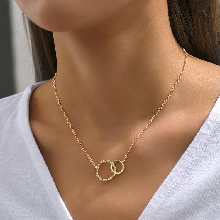 Luxury Necklaces for Women Fashion Thin Chain Minimalist Dainty Zircon Double Circle Pendant Necklace Jewelry Gifts