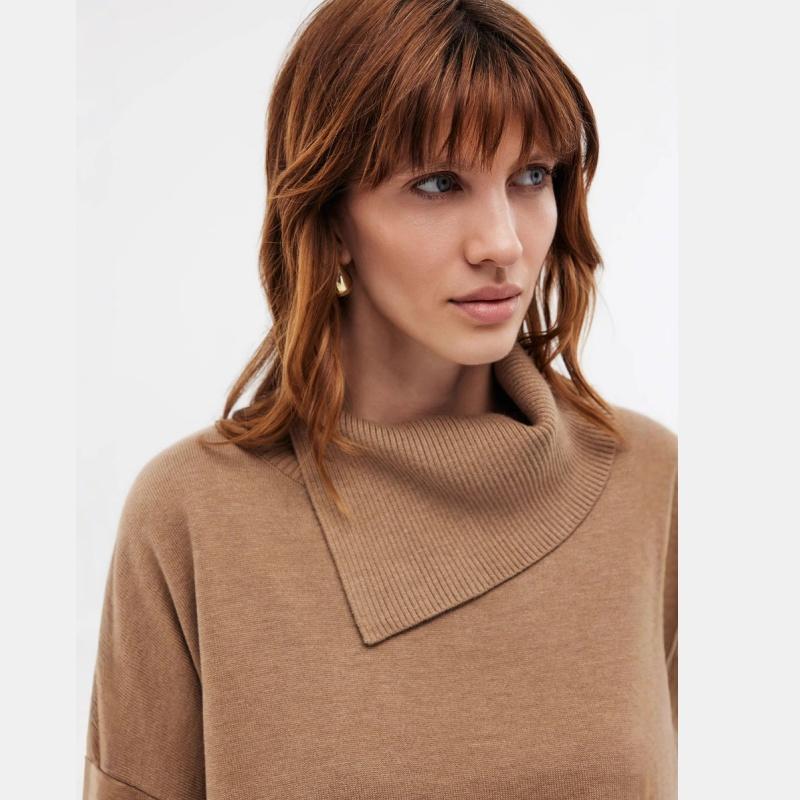 Qooth Sweater Women Winter Knitted Turtleneck Sweater Oversize Casual Soft Split Hem High Neck Long Sleeve Pullover Jumper QT2751