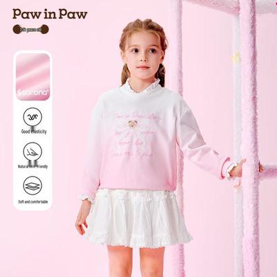 PawinPaw Girls' Cartoon Bear Gradient Round Neck Sweatshirt
