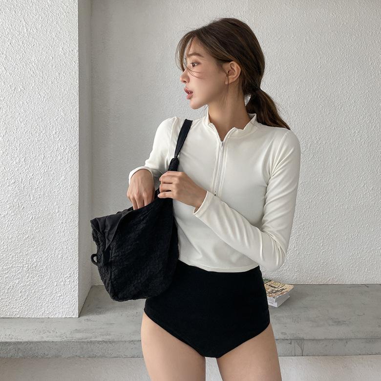 

2023 Корейский Стильный Утягивающий Купальник с Длинным Рукавом и Высокой Талией для Контроля Живота для Женщин (3 шт) Medium