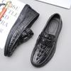 Spring New Shoes for Men Genuine Leather Casual Shoes Fashion Crocodile Print Flat Leisure Shoes Comfortable Slip-on Loafers