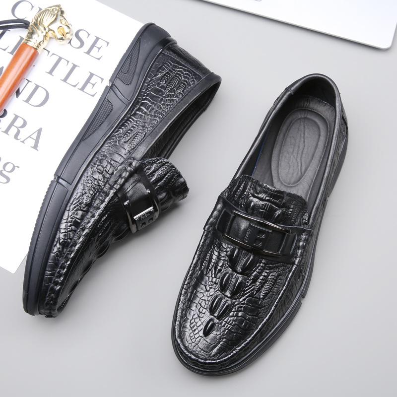 Spring New Shoes for Men Genuine Leather Casual Shoes Fashion Crocodile Print Flat Leisure Shoes Comfortable Slip-on Loafers