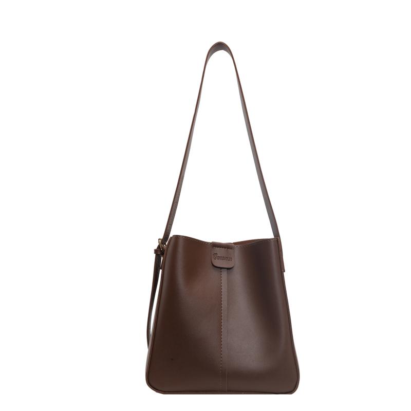 

Набір сумок із двох частин Вінтажна сумка на плече великої місткості Жіноча м’яка шкіряна сумочка через плече Bucket Bag кавовий