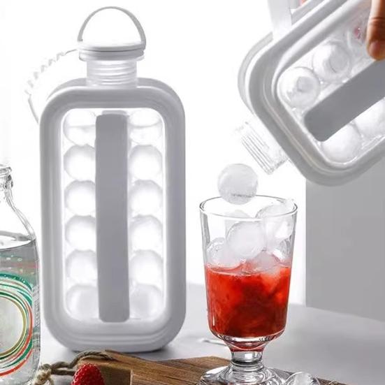 Isbitsform med förseglat lock Isförvaringsbehållare BPA-fri Silikon Sfärisk Ismaskin Långsamt Smältande Lätt att Ta Loss Stapelbar Isklotbricka för Whiskey