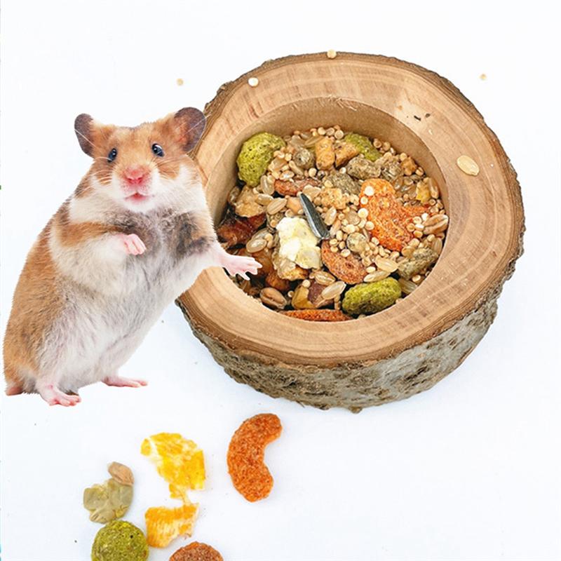 Good-Pet Hamster Wooden Food Bowl Hamster Squirrel Food Bowl Log Gnawing For Small Animals Food Bowls Durable Easy To Use