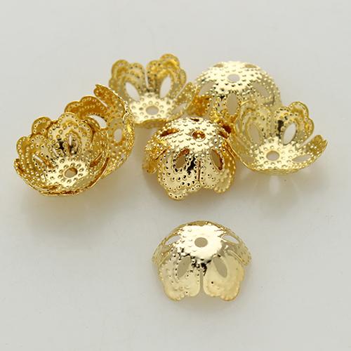 

100pcs Gold Color Metal Hollow Flower Filigree End Caps 13.5*5mm fit Round Pearl Bead DIY Jewelry Charm Making Findings