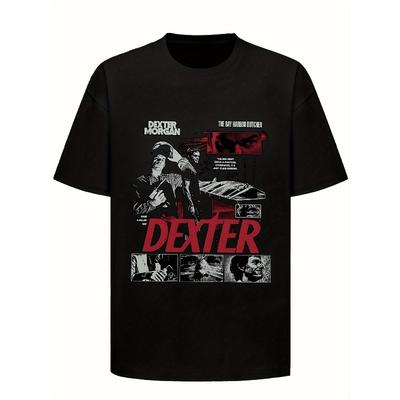 European Size Bay Harbor Butcher" Dexter for MORGAN Print T-Shirt, Summer Versatile Trendy Round Neck Short Sleeve Casual Top for Men