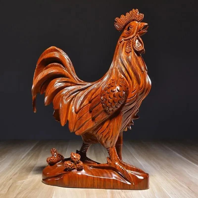 Chinese Solid Wood Big Cock Sculpture Ornaments Feng Shui Crafts Decor Living Room TV Cabinet Desktop Decorations Give Gifts