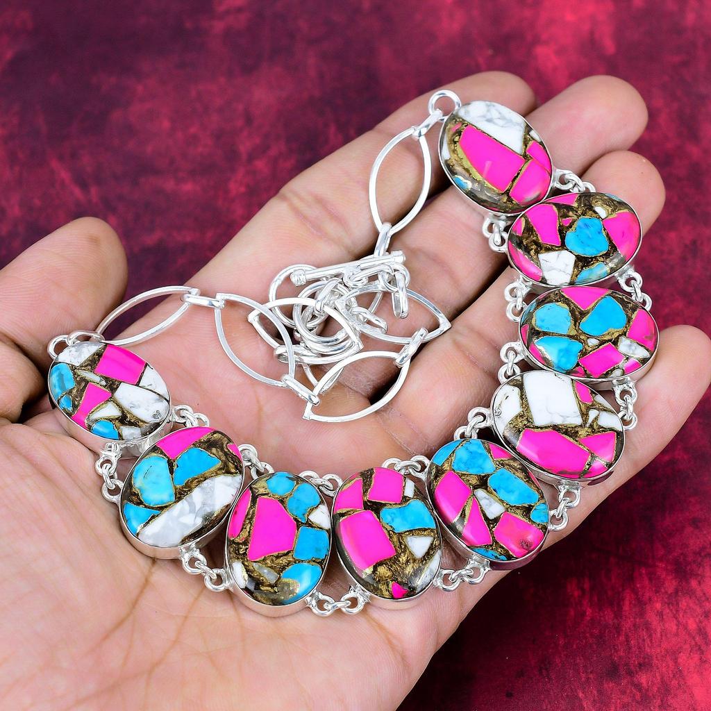 Cotton Candy Turquoise 925 Solid Sterling Silver Necklace Adjustable, Chain Necklace Handmade Gemstone, Gift For Mom Antique Jewelry