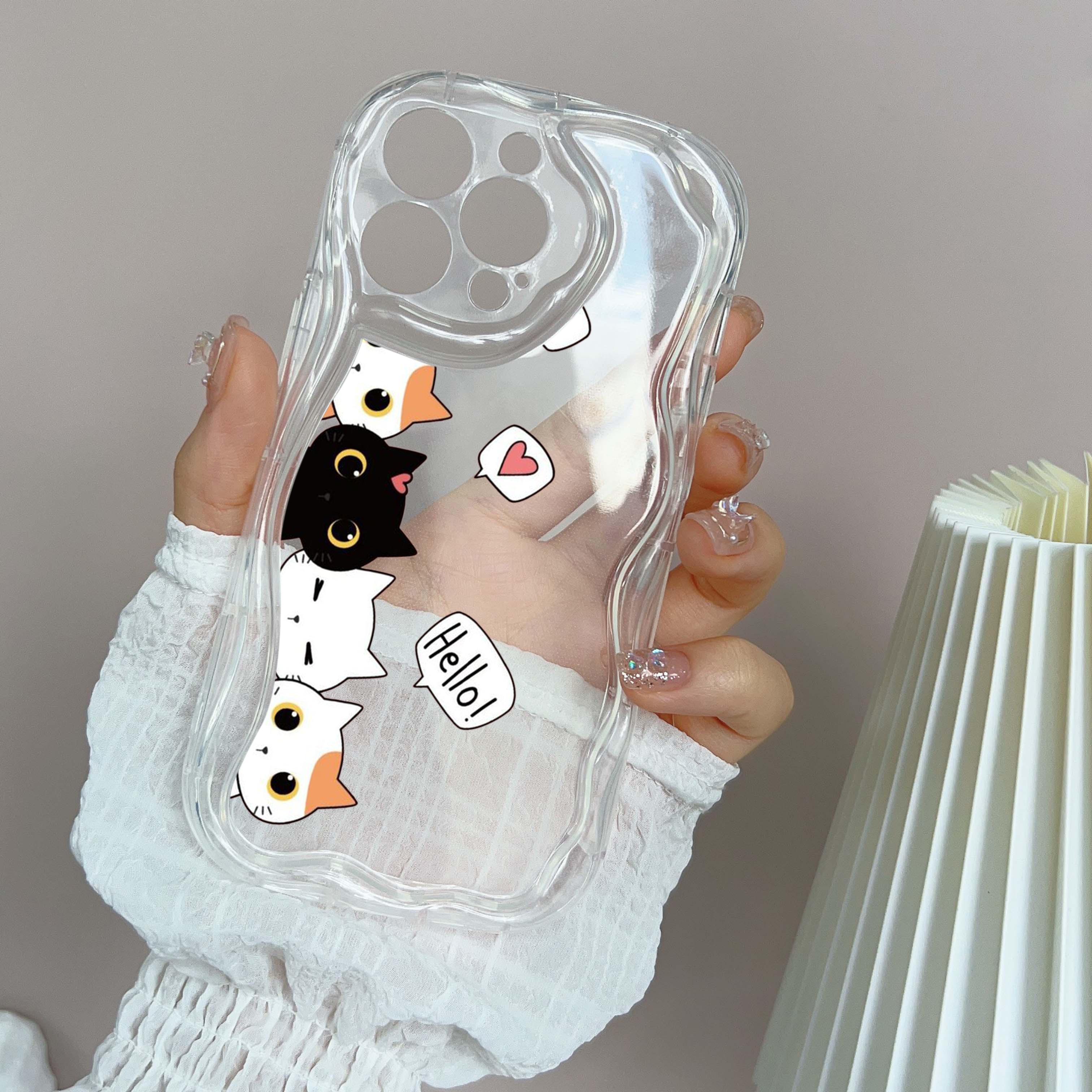 

LZ9 мультяшный кот милый художественный дизайн прозрачные мягкие волнистые чехлы для телефонов для iPhone 15 13 Pro Max 12 mini 14 8 Plus XS Max XR 6 защитная задняя крышка for iPhone 15 Plus