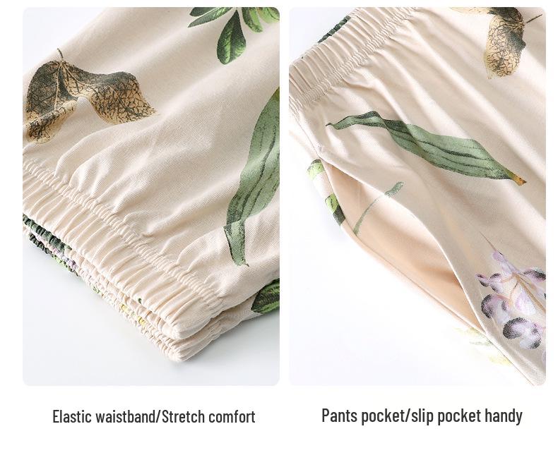 Dam Pyjamas Set i Bomull - Långärmad, Långa Byxor, Ledig Tunn Kofta, Vår- & Höstkläder