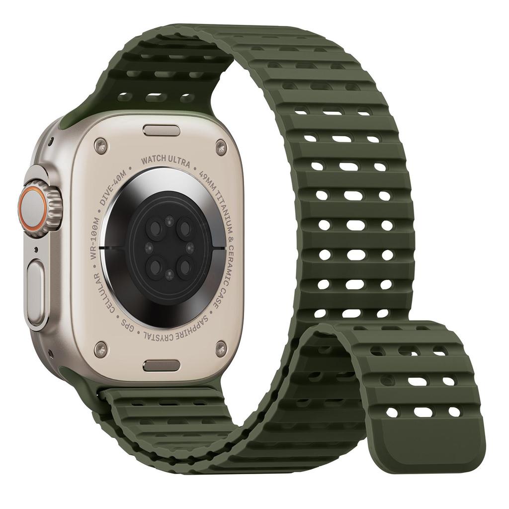Magnetic Silicone Sport Band for Apple Watch Ultra 49mm 44/45/46mm Fish Scale Breathable Waterproof Replacement Strap Men Women