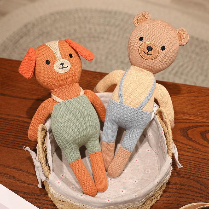 Fairy Tale Knitting Animal Plush Toys Soft Delicate Dressed Rabbit Kitten Puppy Bear Doll Gentle Lovely Children Appease Doll