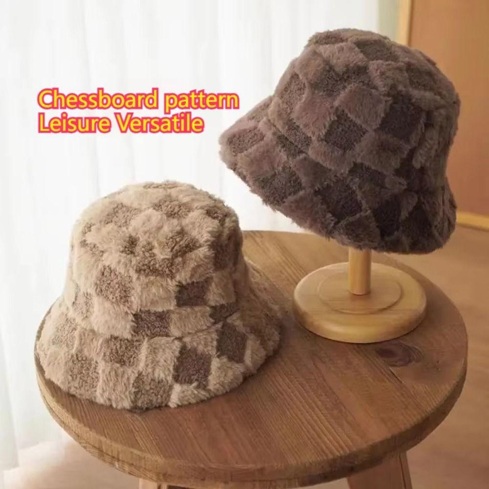 Adjustable Winter Fisherman Hat Plaid Checkered Checkered Basin Hat  Outdoor Activities